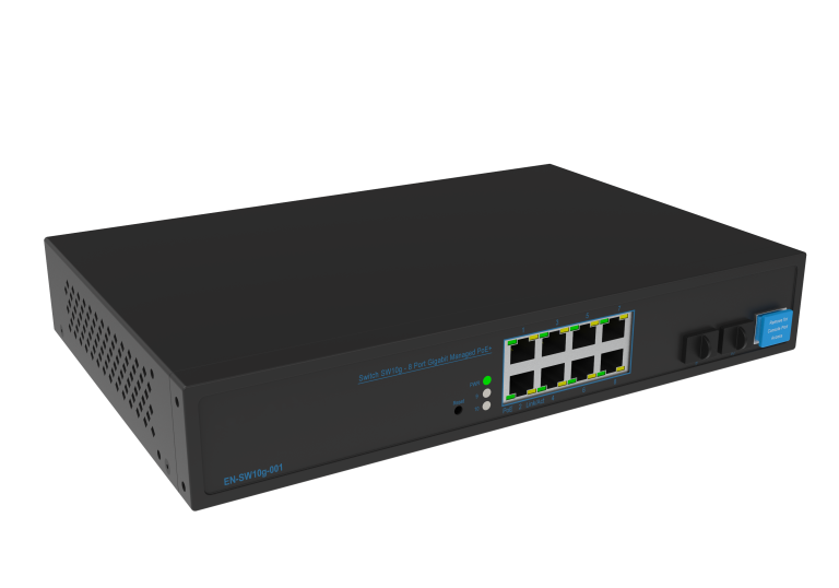 Hanwha - SKY-SW10g-001 - Switch SW10g (8 Port Gigabit PoE+ Switch with 2xSFP, 802.3af (max 15.4W), 802.3at (max 30W), max power budget 125W, 10/100/1000 Mbps)