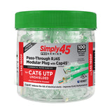 Simply 45 - S45-1600P - PROSeries Pass Through Green Tint - Cat6 UTP with Cap45 - 100pc Jar