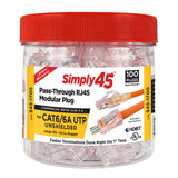 Simply 45 - S45-1700 - Pass Through Red Tint, Hi/Lo Stagger - Cat6/6a UTP - 100pc Jar