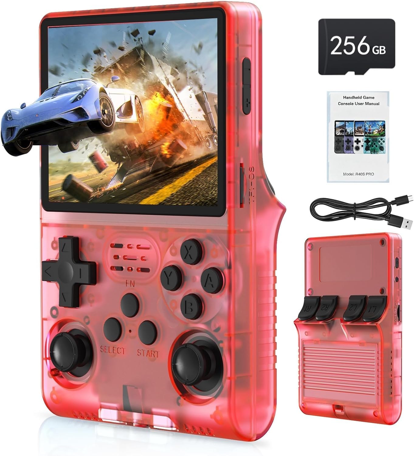 R40S PRO Handheld Game Console with 30,000 Games 3.5 inch IPS Screen Mini Retro Console 3800mAh Portable Pocket Arcade 45+ Emulators with 256G TF Card