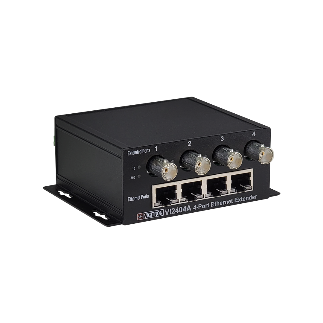 Vigitron - Vi2404A - 4-Port MaxiiCopper™ Ethernet Extender over Coax, af/at 37W PoE, Requires 12VDC @ 3A PS, suggested Vi0014