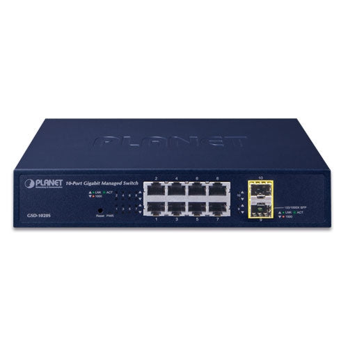Planet - GSD-1020S - IPv6 Managed 8-Port 10/100/1000Mbps + 2-Port 100/1000X SFP Gigabit Ethernet Switch (Internal Power Supply)