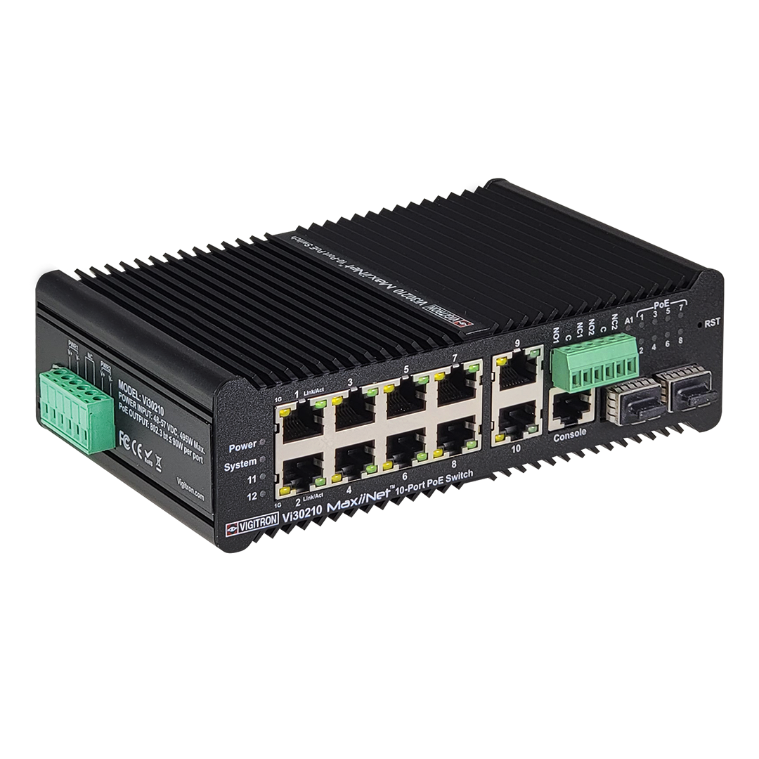 Vigitron - Vi30210 - Hardened Managed 10-Port, L2+, 1G Industrial 90W PoE Ring Switch