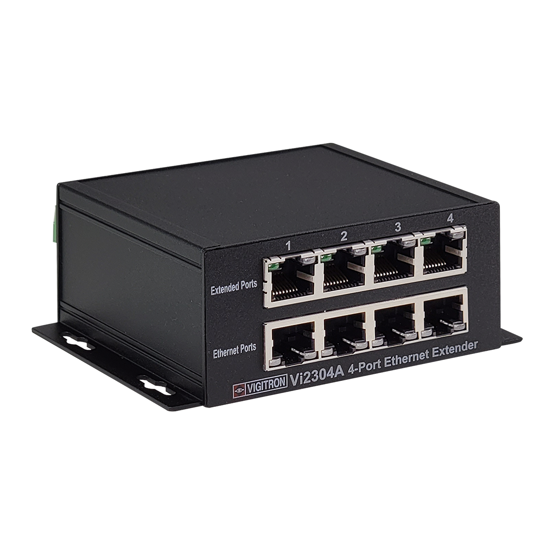 Vigitron - Vi2304A - 4-Port MaxiiCopper™ Ethernet Extender over UTP, af/at/bt 72W PoE, Requires 12VDC @ 3A PS, suggested Vi0014