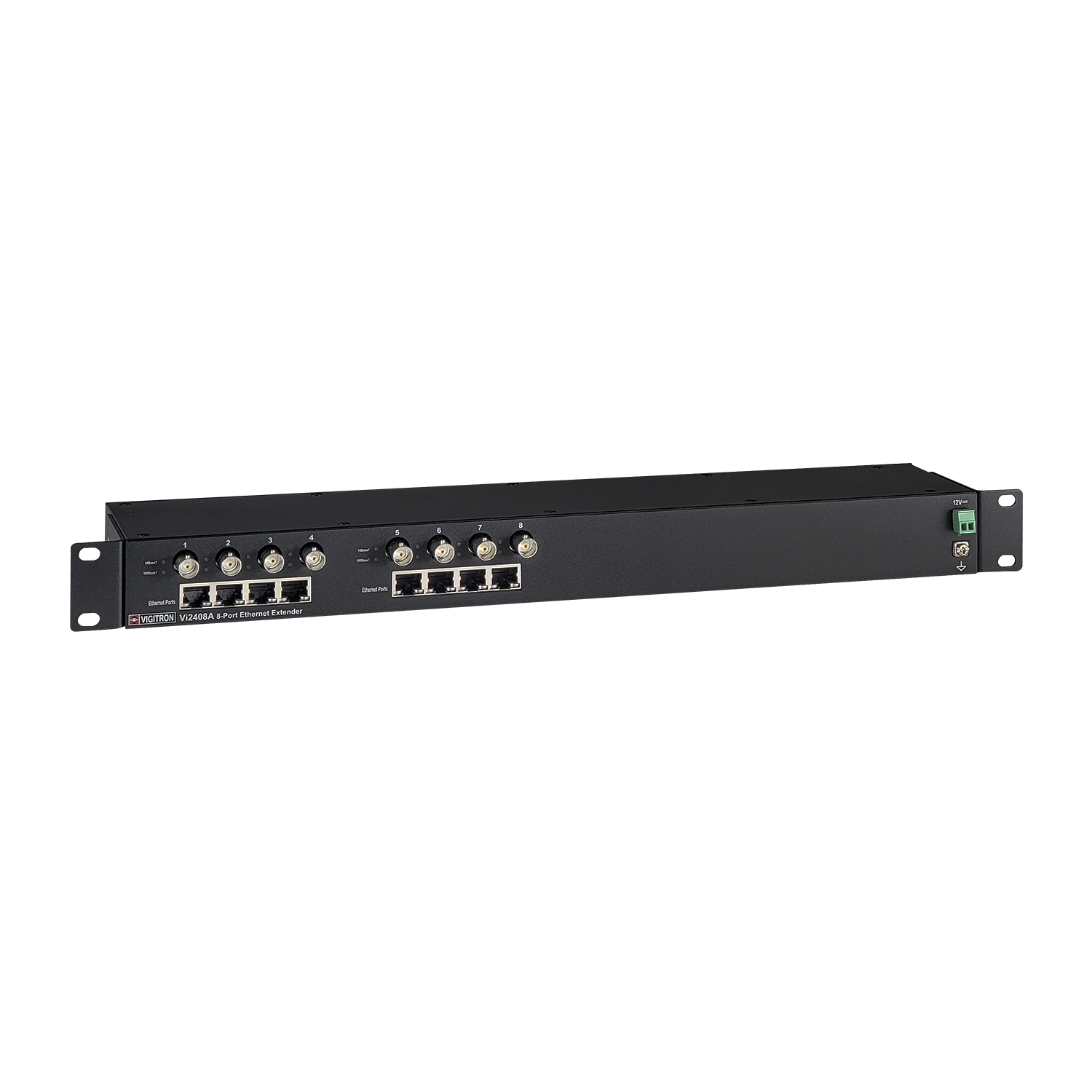 Vigitron - Vi2408A - 8-Port MaxiiCopper™ Ethernet Extender over Coax, af/at 37W PoE, Requires 12VDC @ 3A PS, suggested Vi0014