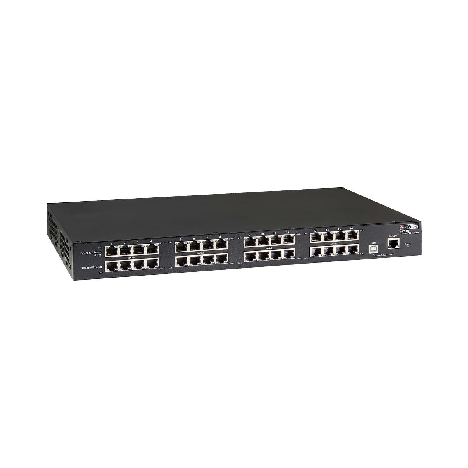 Vigitron - Vi2516 - 16-Port MaxiiPower™ Managed af/at 72W PoE Midspan w/ UTP Extender (600W PS)