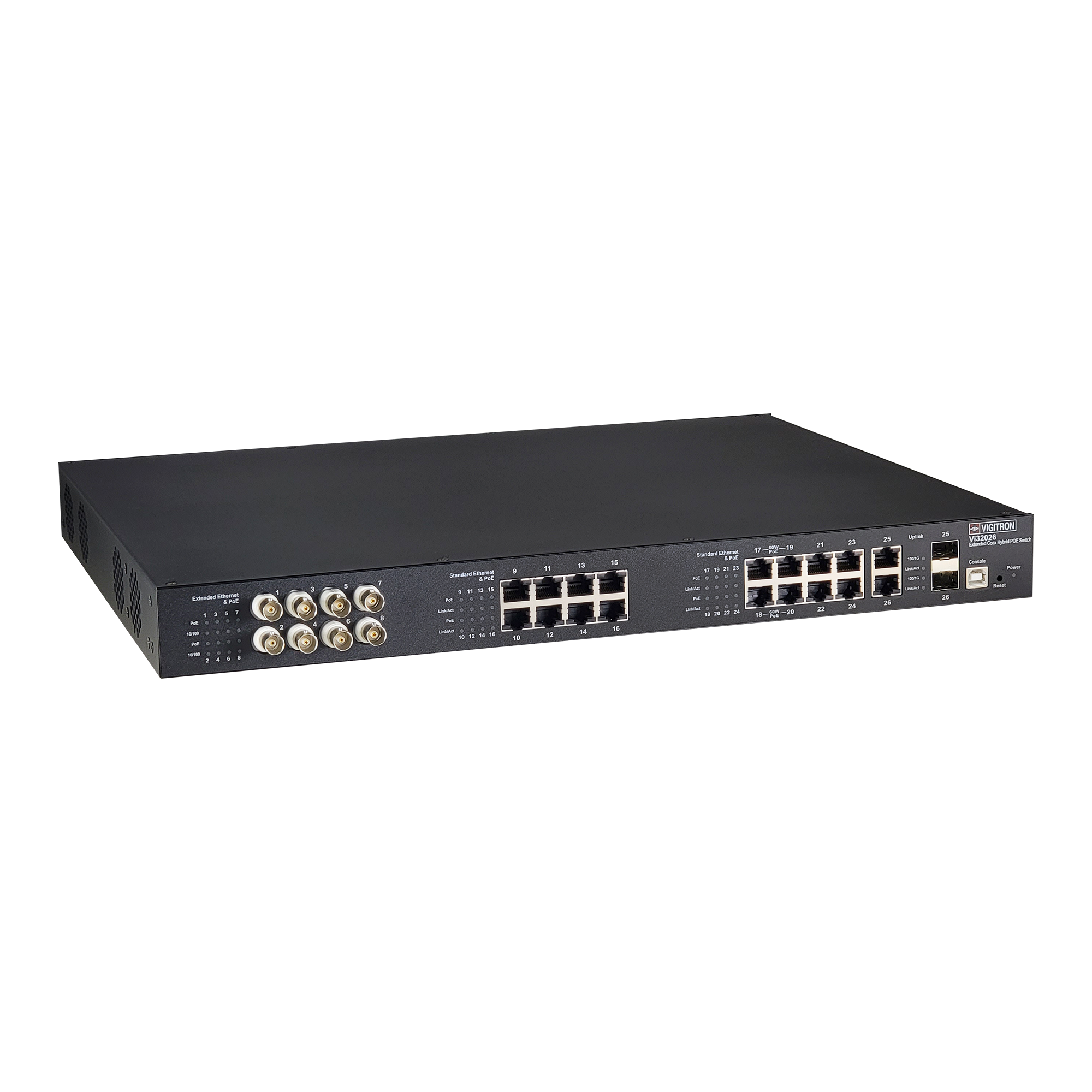 Vigitron - Vi32026 - 26-Port, 8-Port Coax, 16-Port Standard, L2, Hybrid PoE Switch