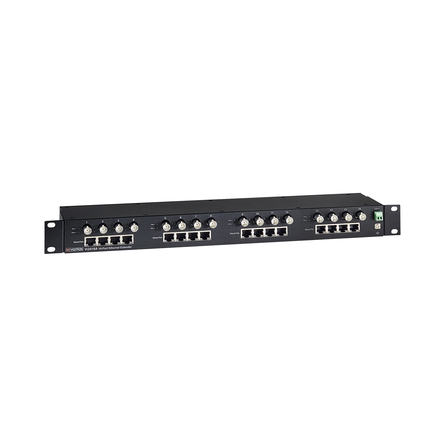 Vigitron - Vi2416A - 16-Port MaxiiCopper™ Ethernet Extender over Coax, af/at 37W PoE, Requires 12VDC @ 3A PS, suggested Vi0014