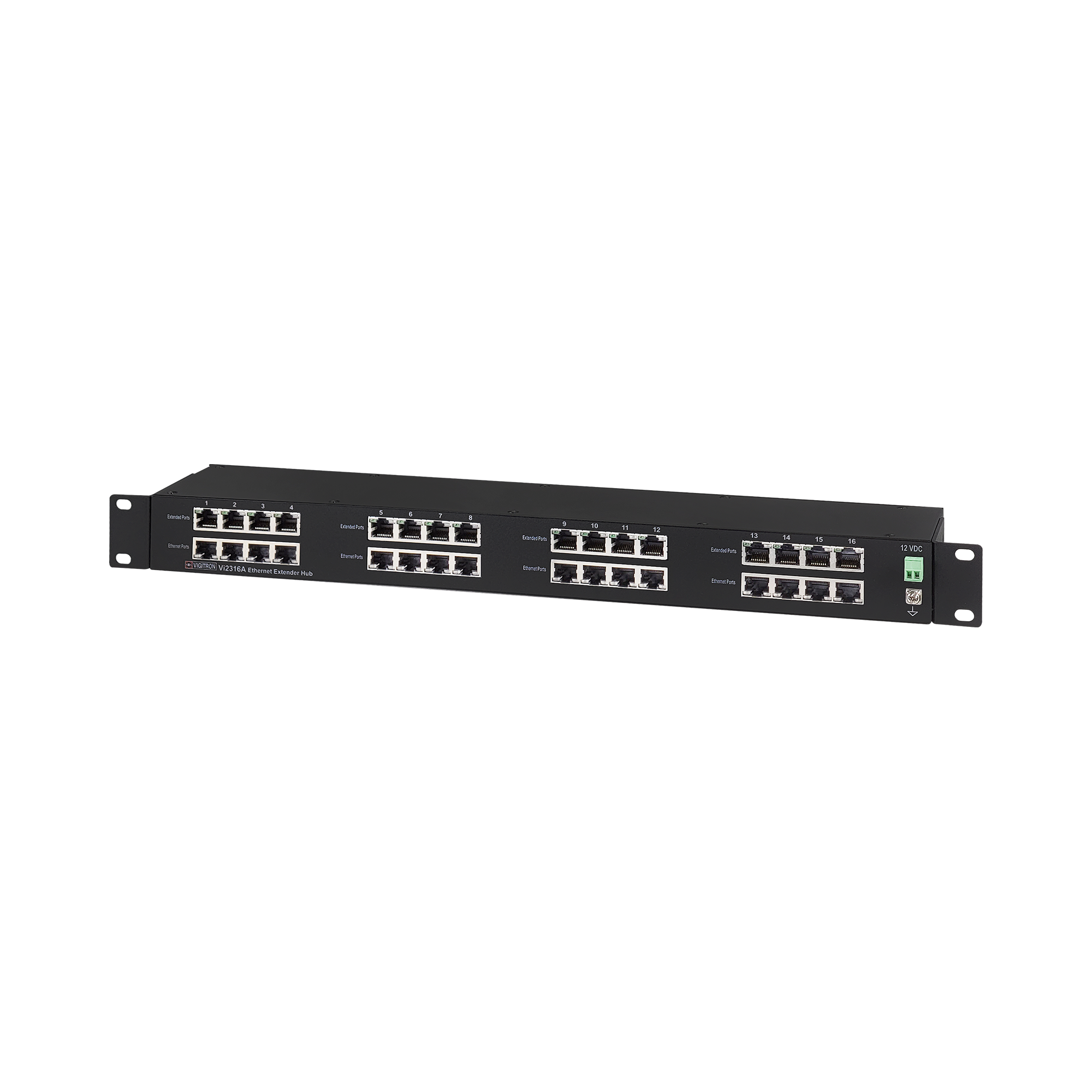 Vigitron - Vi2316A - 16-Port MaxiiCopper™ Ethernet Extender over UTP, af/at/bt 72W PoE, Requires 12VDC @ 3A PS, suggested Vi0014