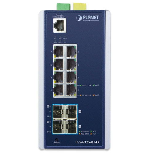 Planet - IGS-6325-8T4X - Industrial L3 8-Port 10/100/1000T + 4-Port 10G SFP+ Managed Ethernet Switch