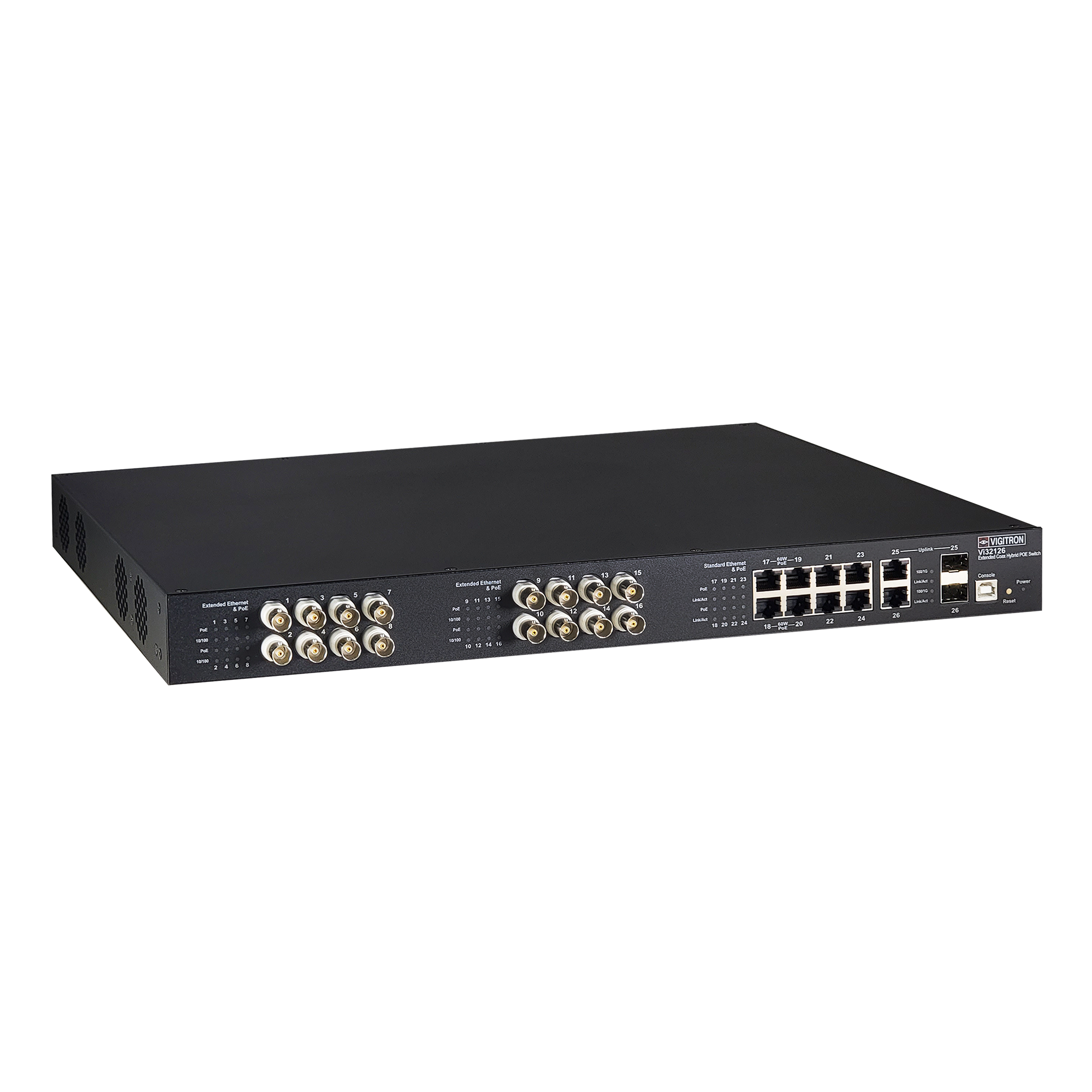 Vigitron - Vi32126 - 26-Port, 16-Port Coax, 8-Port Standard, L2, Hybrid PoE Switch