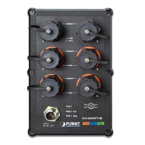 Planet - IGS-604HPT-RJ - Industrial IP67-rated 4-Port 10/100/1000T 802.3at PoE + 2-Port 10/100/1000T Managed Ethernet Switch (-40~75C)