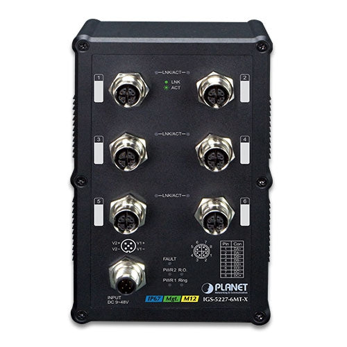 Planet - IGS-5227-6MT-X - Industrial IP67 Rated 6-Port 10/100/1000T M12 Managed Ethernet Switch (-40~75C, X-coded M12)