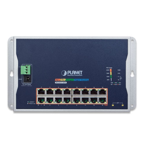 Planet - WGS-4215-16P2S - Industrial 16-Port 10/100/1000T 802.3at PoE + 2-Port 100/1000X SFP Wall-mounted Managed Switch