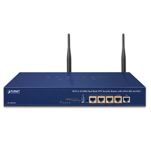 Planet - VR-300PW6 - Wi-Fi 6 AX1800 Dual Band VPN Security Router with 4-Port 802.3at PoE+, 1800Mbps 802.11ax