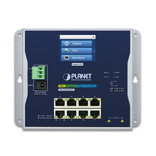 Planet - WGS-5225-8T2SV - Industrial L2+ 8-Port 10/100/1000T + 2-Port 1G/2.5G SFP Wall-mount Managed Switch with LCD Touch Screen