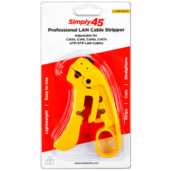 Simply 45 - S45-S01YL - Adjustable Cat7a/6a/6/5e UTP/STP Stripper - Yellow - 1Ea/Blister