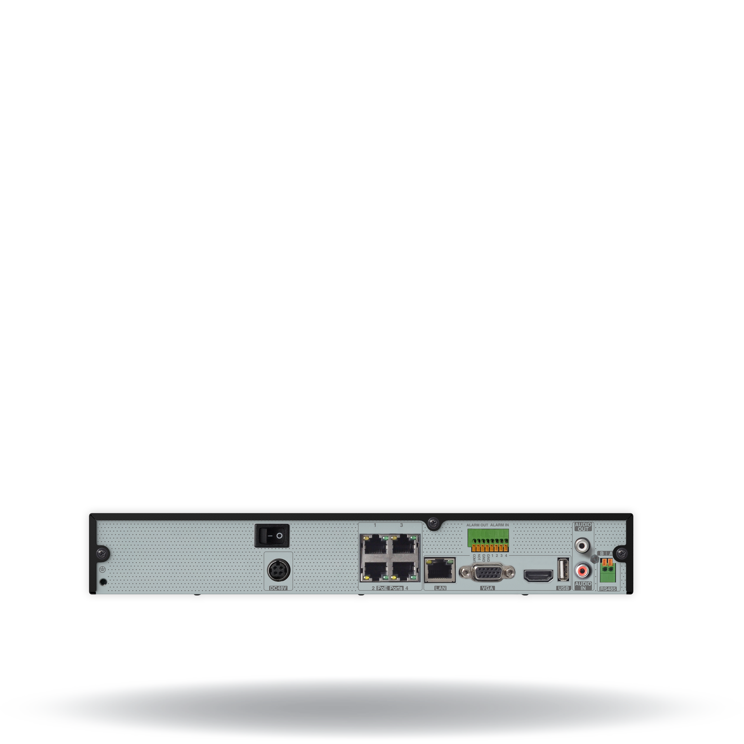 Digital Watchdog - DW-VG492T4P - Advanced Linux-Based embedded NVR, 2TB, Supports 9 2.1MP cameras@30fps (1080P) up to 4K, ONVIF, 4 port PoE switch built in, H.264/H.265, HDMI, VGA, 4 Sensor Input, 1 Relay Output, 1ch Audio Input, 1ch Audio Output, Pa