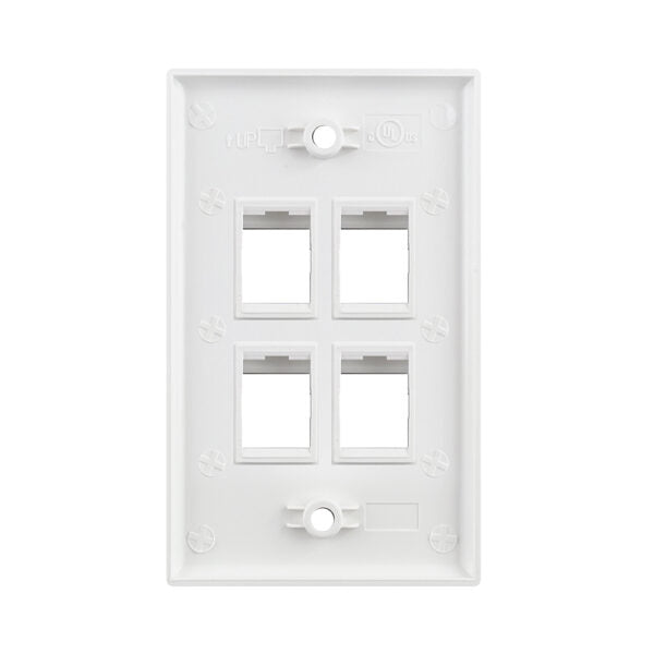 Simply 45 - S45-3204W - 4 Port White Keystone Wall Plate, Standard, Single Gang, UL - 1EA/BAG