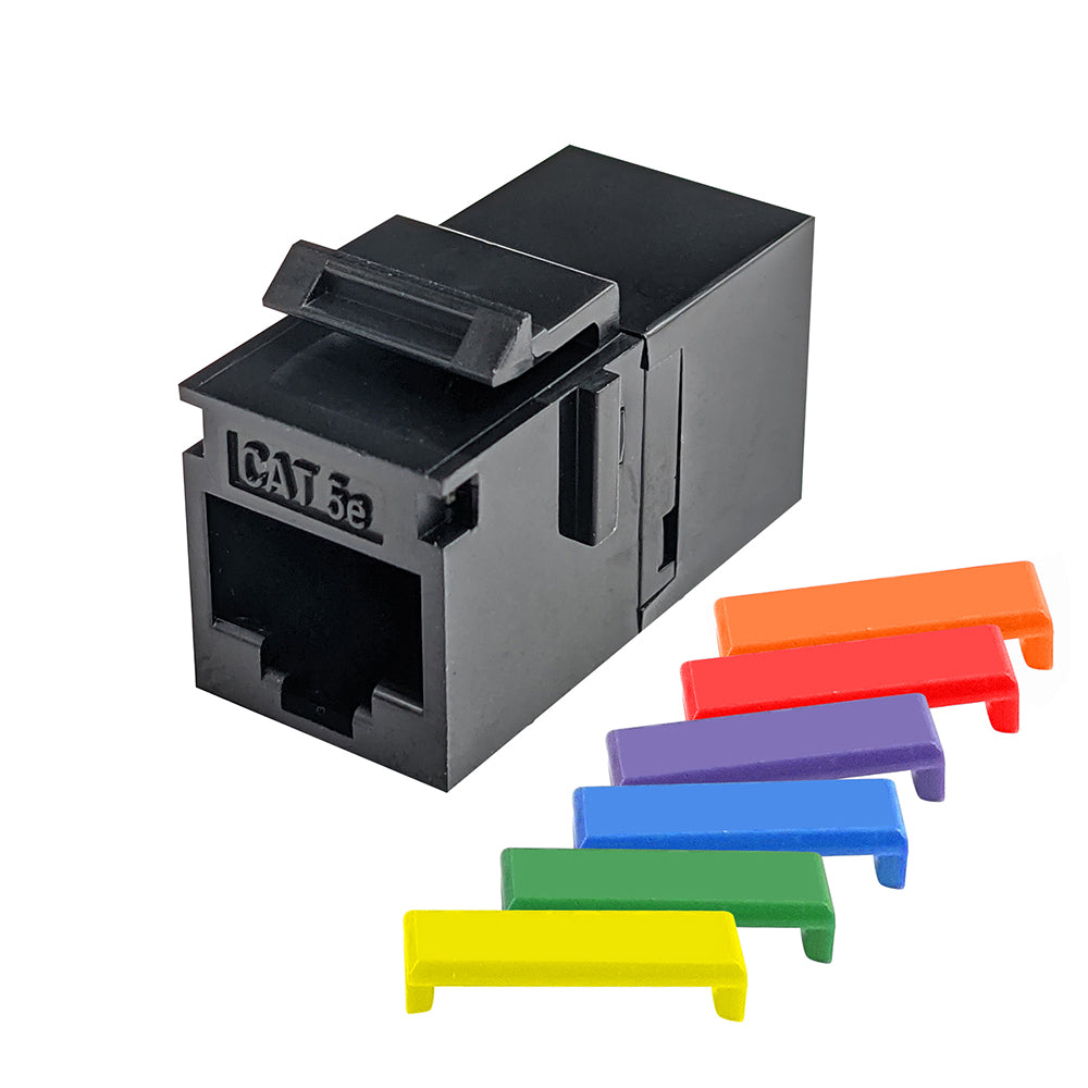Simply 45 - S45-3250B-25 - Cat5E UTP Black Keystone Feed-Thru Coupler - w/6-Color Snap-On ID Bars Included. 1ea/Bag, 25/Pack
