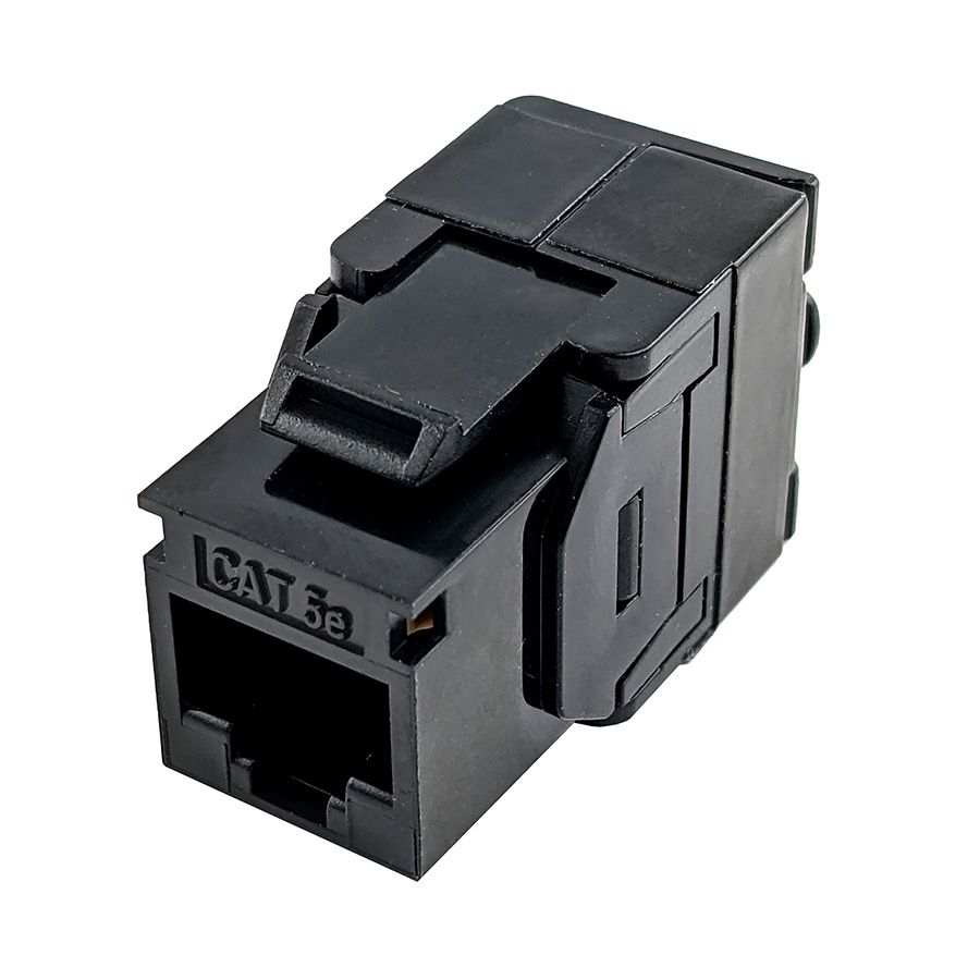 Simply 45 - S45-3500B-25 - Cat5e UTP 180° Black Keystone Jack, Toolless, Dust Cover, w/6-Color Snap-On ID Bars Included. 1ea/Bag, 25/Pack
