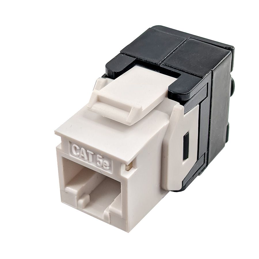 Simply 45 - S45-3500W-25 - Cat5e UTP 180° White Keystone Jack, Toolless, Dust Cover, w/6-Color Snap-On ID Bars Included. 1ea/Bag, 25/Pack