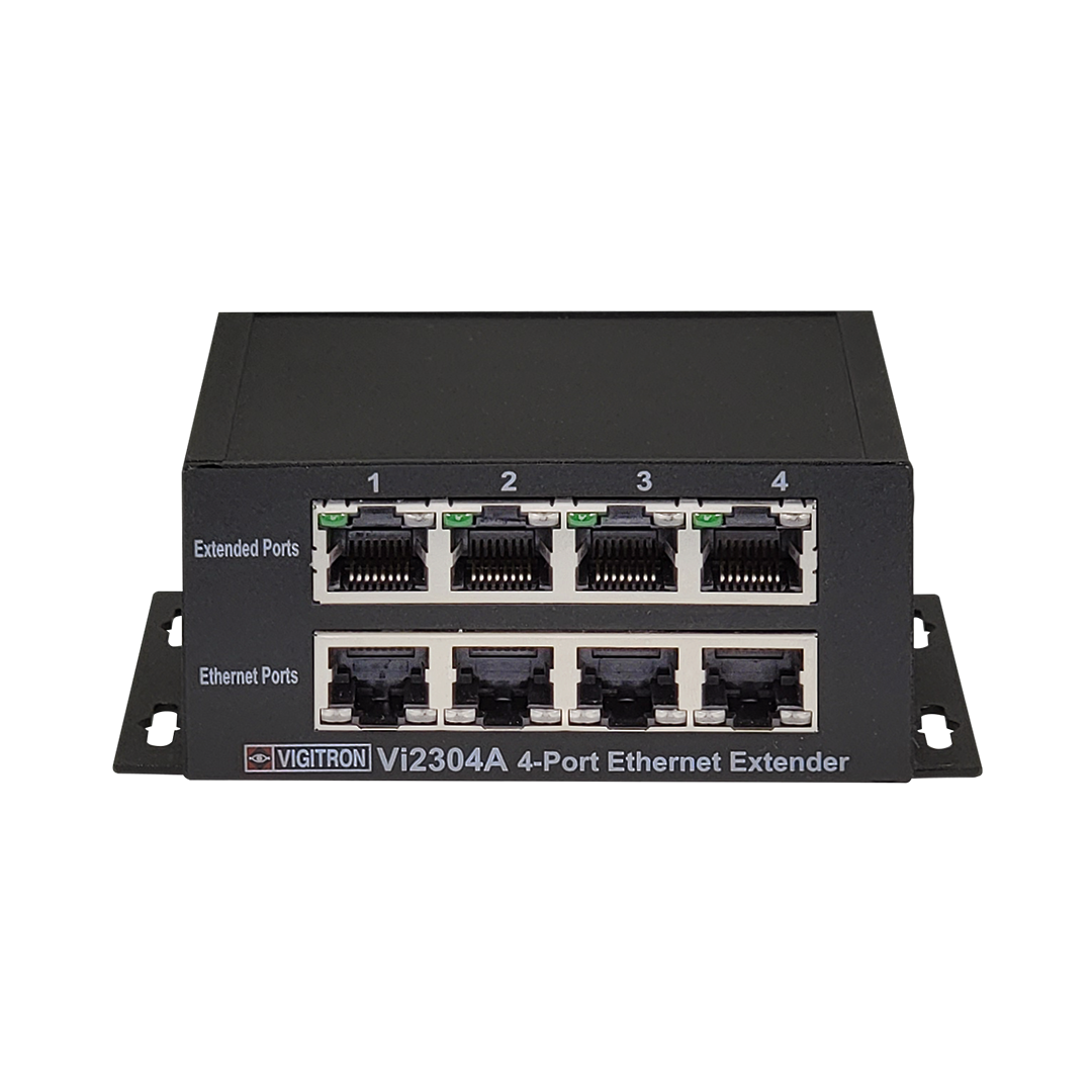 Vigitron - Vi2304A - 4-Port MaxiiCopper™ Ethernet Extender over UTP, af/at/bt 72W PoE, Requires 12VDC @ 3A PS, suggested Vi0014