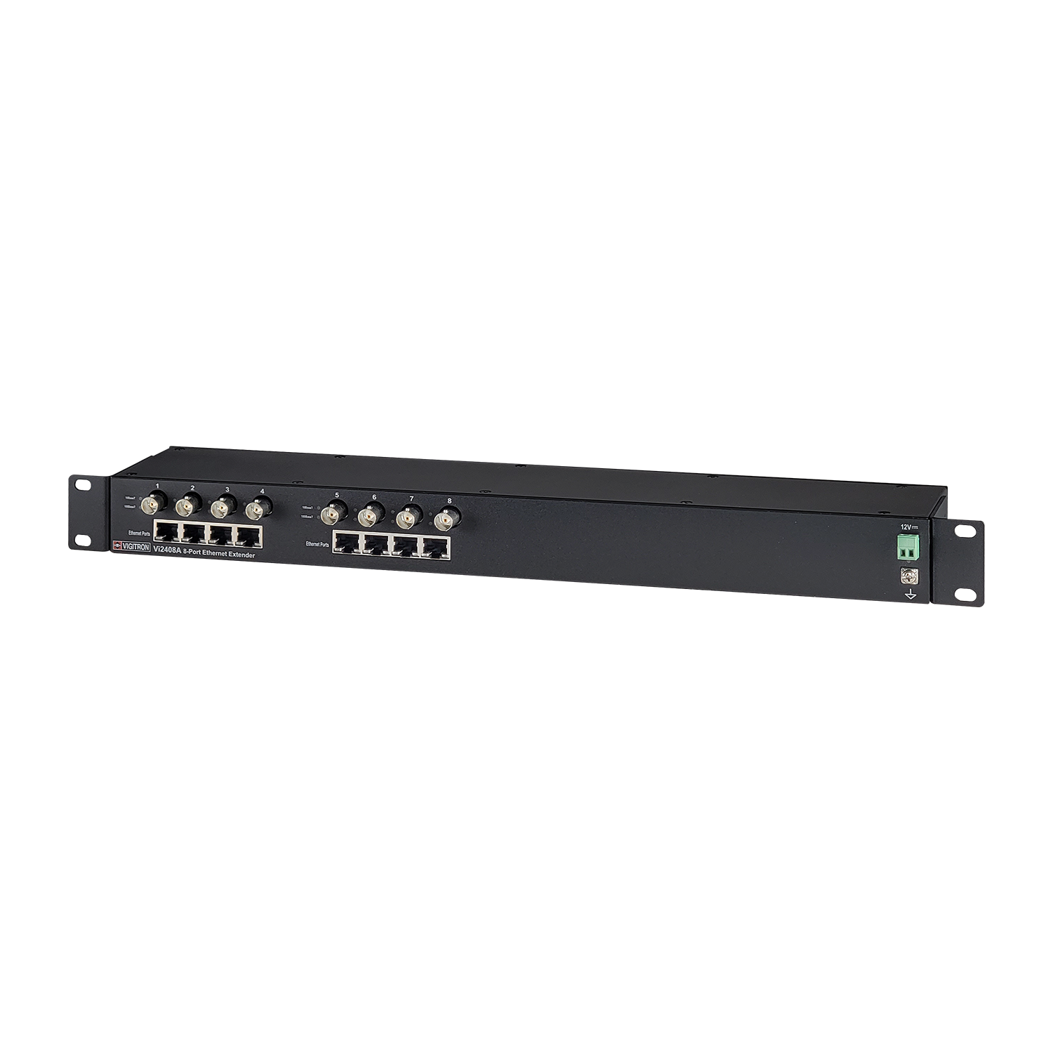 Vigitron - Vi2408A - 8-Port MaxiiCopper™ Ethernet Extender over Coax, af/at 37W PoE, Requires 12VDC @ 3A PS, suggested Vi0014