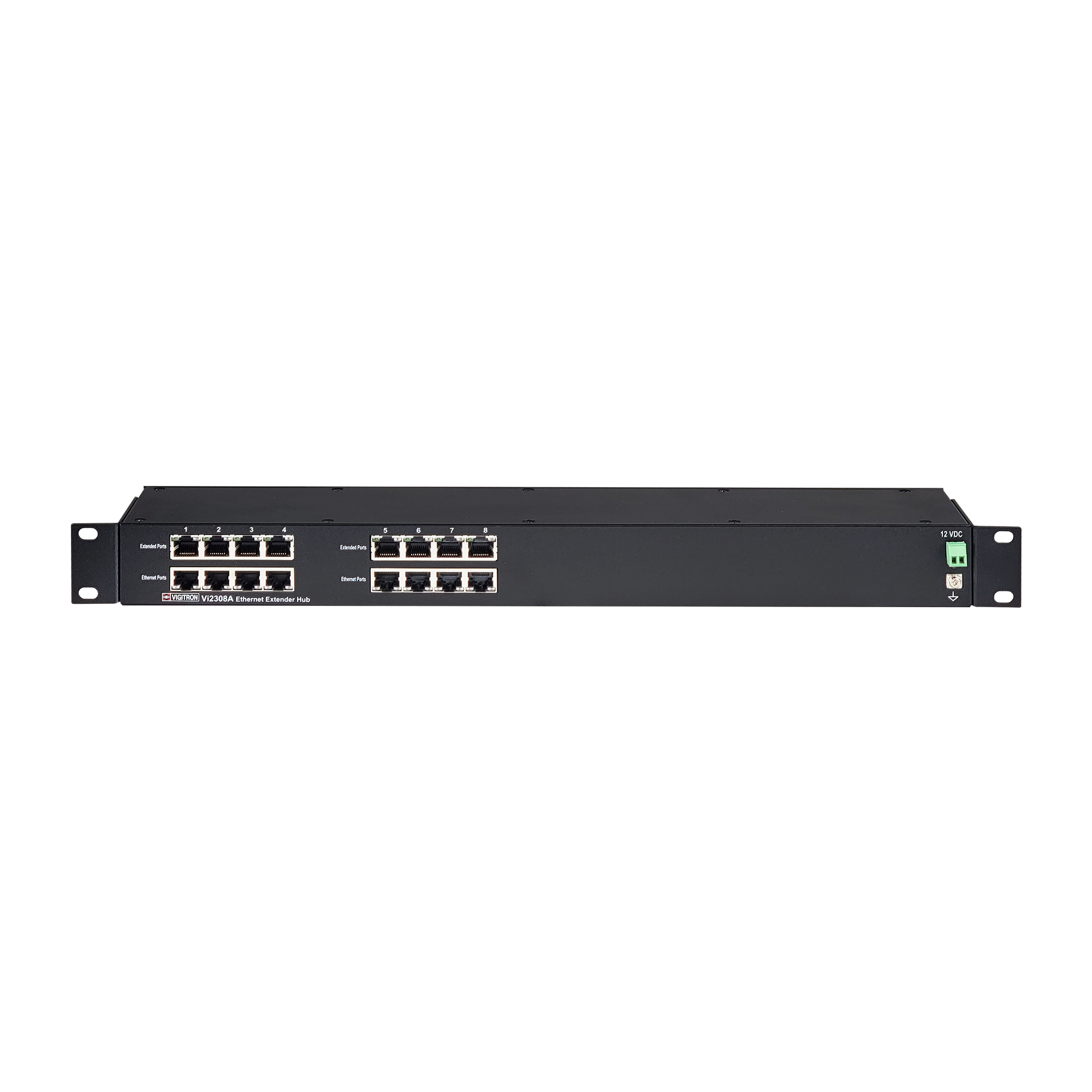 Vigitron - Vi2308A - 8-Port MaxiiCopper™ Ethernet Extender over UTP, af/at/bt 72W PoE, Requires 12VDC @ 3A PS, suggested Vi0014