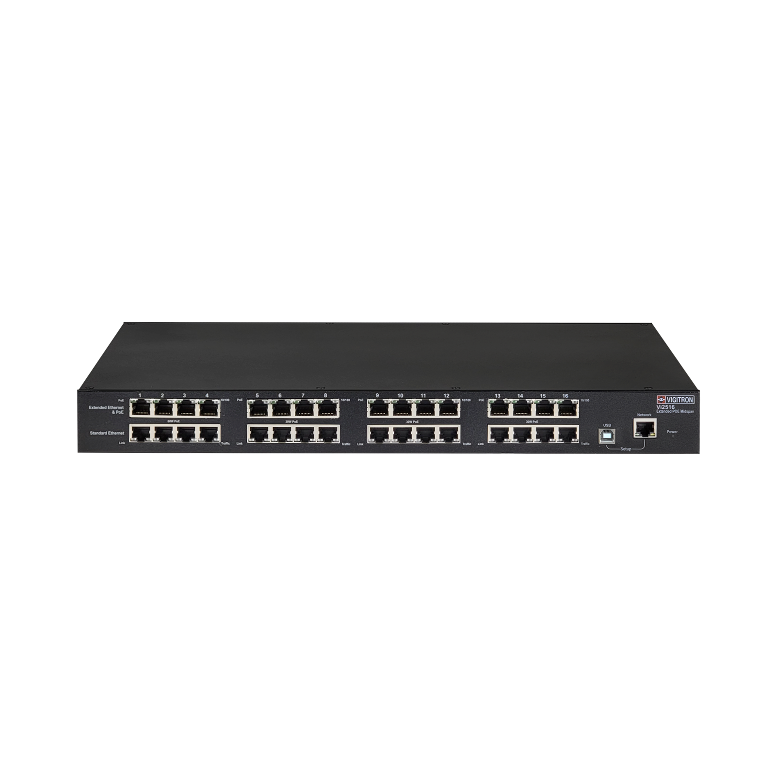 Vigitron - Vi2516 - 16-Port MaxiiPower™ Managed af/at 72W PoE Midspan w/ UTP Extender (600W PS)