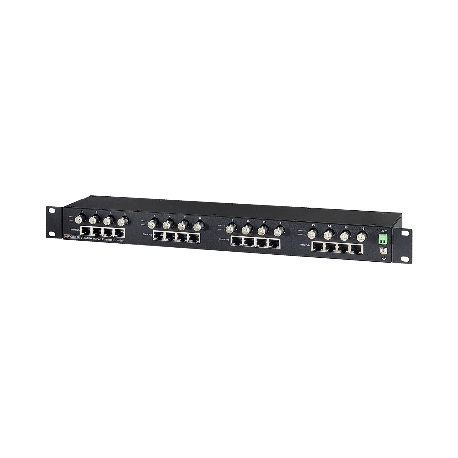 Vigitron - Vi2416A - 16-Port MaxiiCopper™ Ethernet Extender over Coax, af/at 37W PoE, Requires 12VDC @ 3A PS, suggested Vi0014