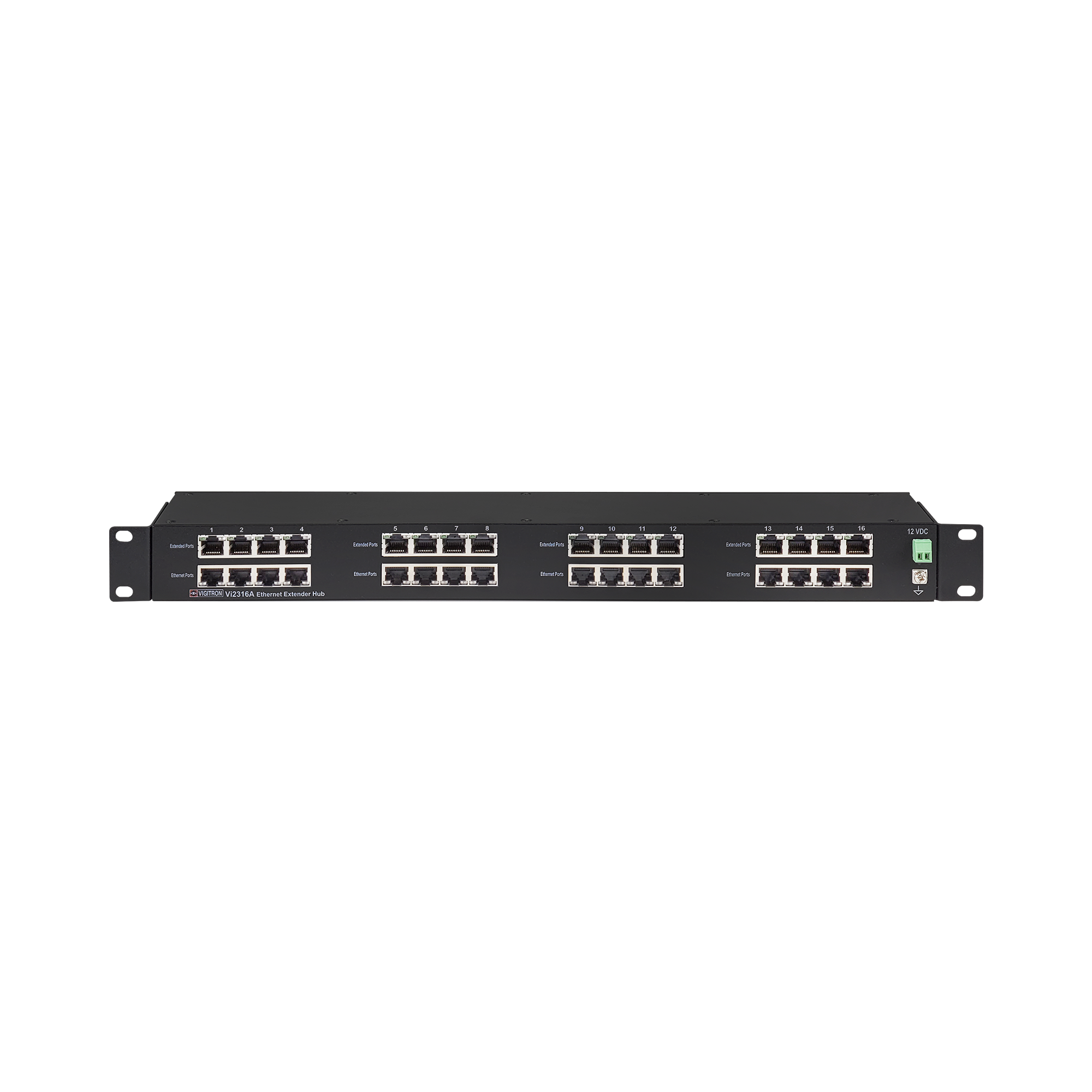 Vigitron - Vi2316A - 16-Port MaxiiCopper™ Ethernet Extender over UTP, af/at/bt 72W PoE, Requires 12VDC @ 3A PS, suggested Vi0014