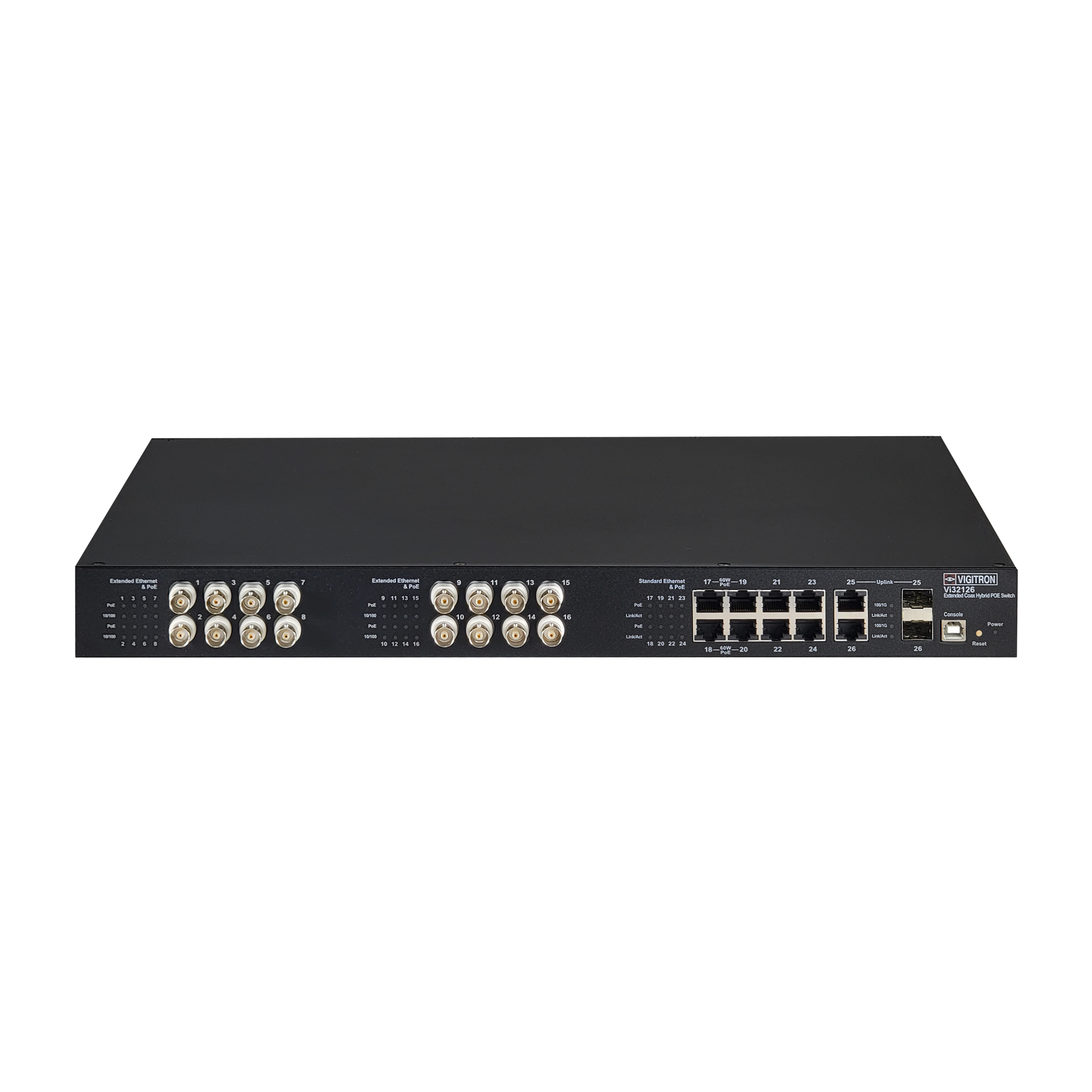 Vigitron - Vi31126 - 26-Port, 16-Port Extended UTP, 8-Port Standard, L2, Hybrid PoE Switch
