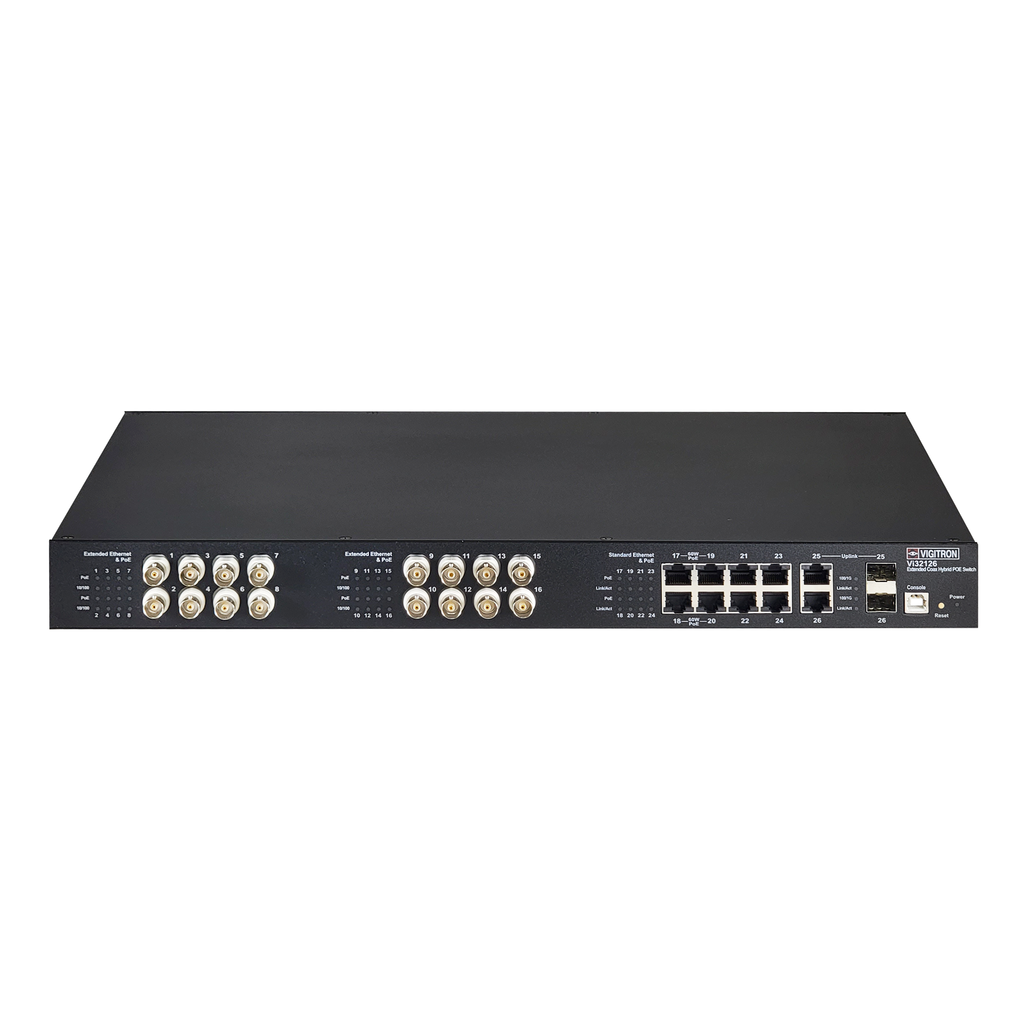 Vigitron - Vi32126 - 26-Port, 16-Port Coax, 8-Port Standard, L2, Hybrid PoE Switch