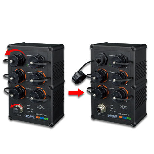 Planet - IGS-604HPT-RJ - Industrial IP67-rated 4-Port 10/100/1000T 802.3at PoE + 2-Port 10/100/1000T Managed Ethernet Switch (-40~75C)