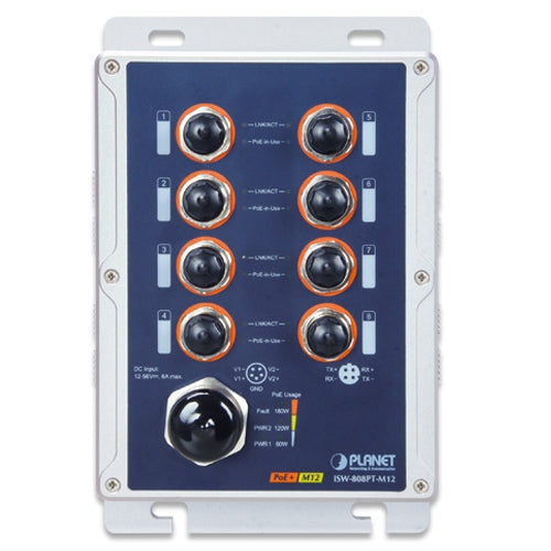 Planet - ISW-808PT-M12 - Industrial IP67 8-Port 10/100TX M12 802.3at PoE+ Switch