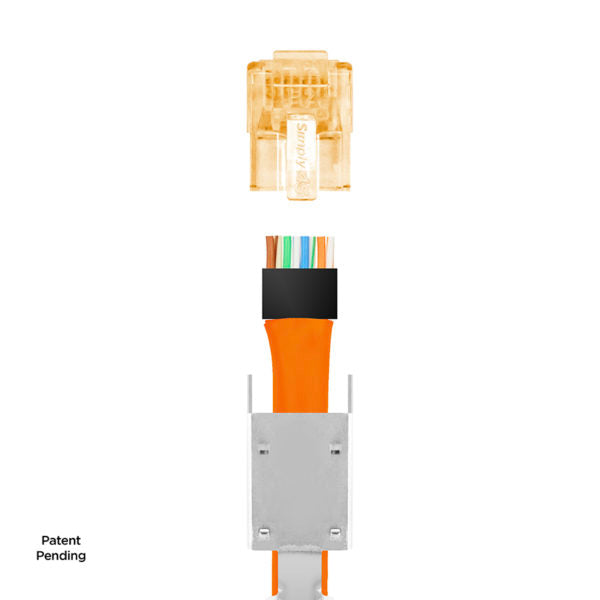 Simply 45 - S45-1155 - Standard Cat7a/7/6a Shielded External Ground RJ45 Modular Plugs with Bar45 Orange Tint, Hi/Lo Stagger - 50pcs/Jar
