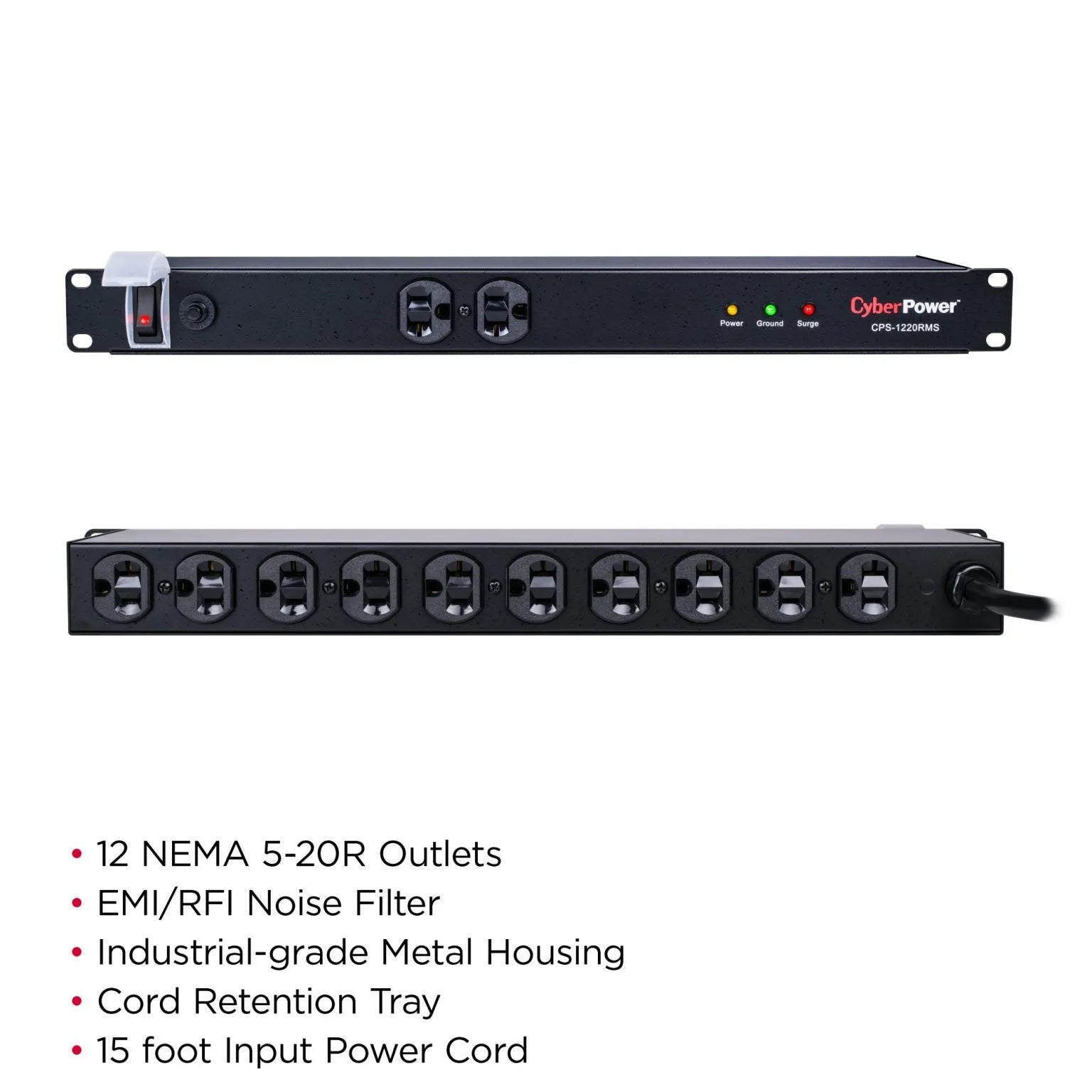 CYBERPOWER - CPS1220RMS - 1800 J, 120 V, 12 NEMA 5-20R (2 front, 10 rear), 15 ft cord, 3 year warranty