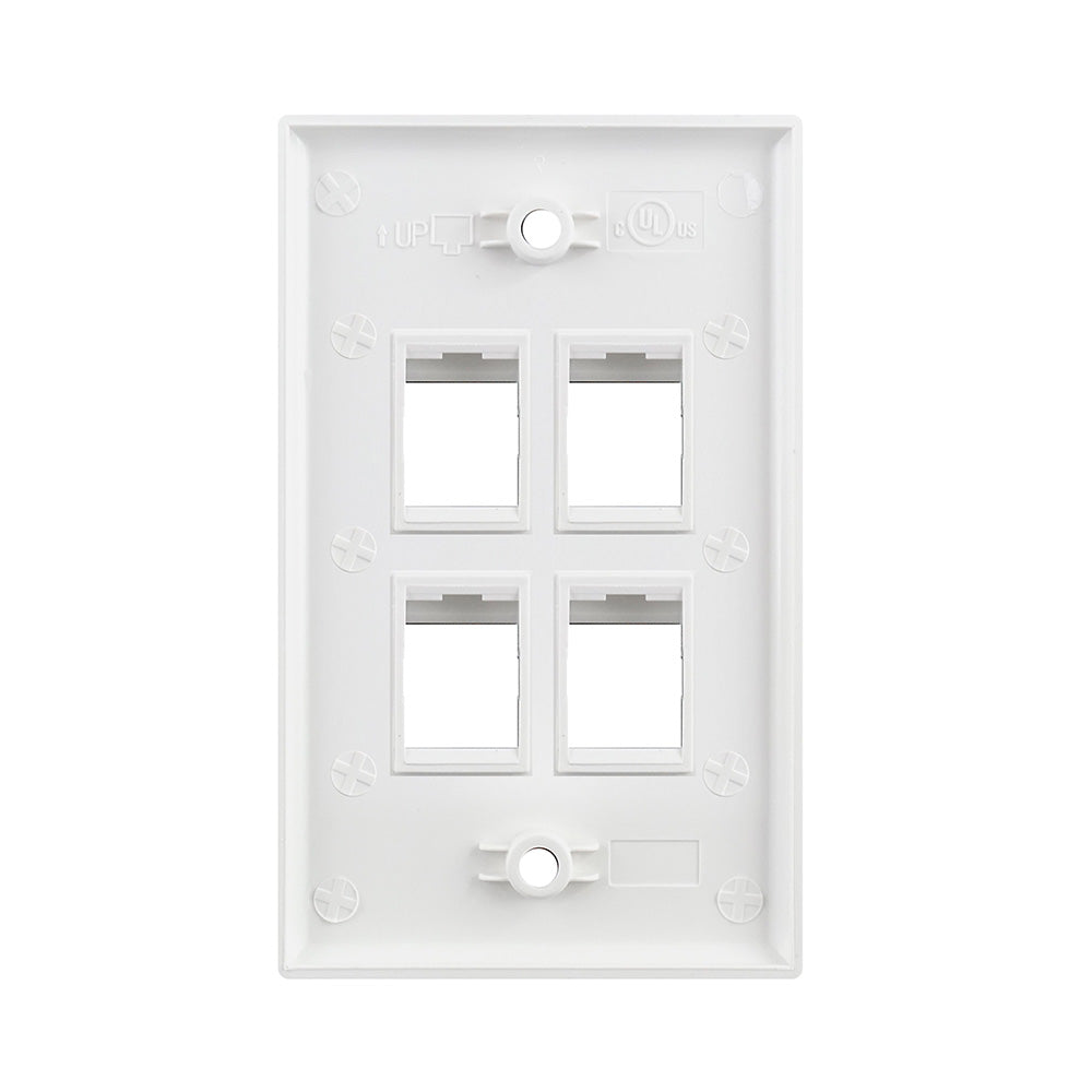 Simply 45 - S45-3204W-25 - 4 Port White Keystone Wall Plate, Standard, Single Gang, UL - 1EA/Bag, 25/Pack