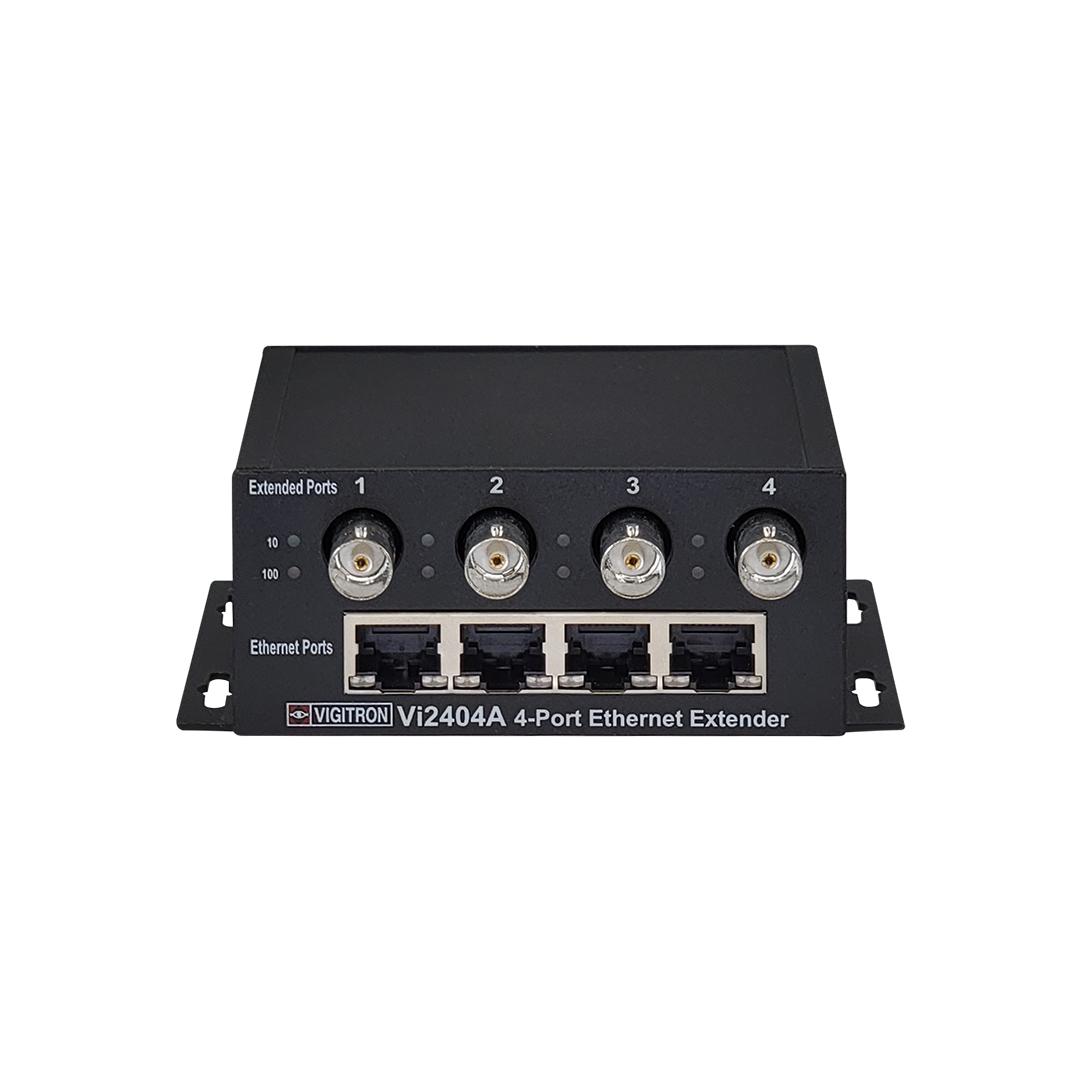 Vigitron - Vi2404A - 4-Port MaxiiCopper™ Ethernet Extender over Coax, af/at 37W PoE, Requires 12VDC @ 3A PS, suggested Vi0014