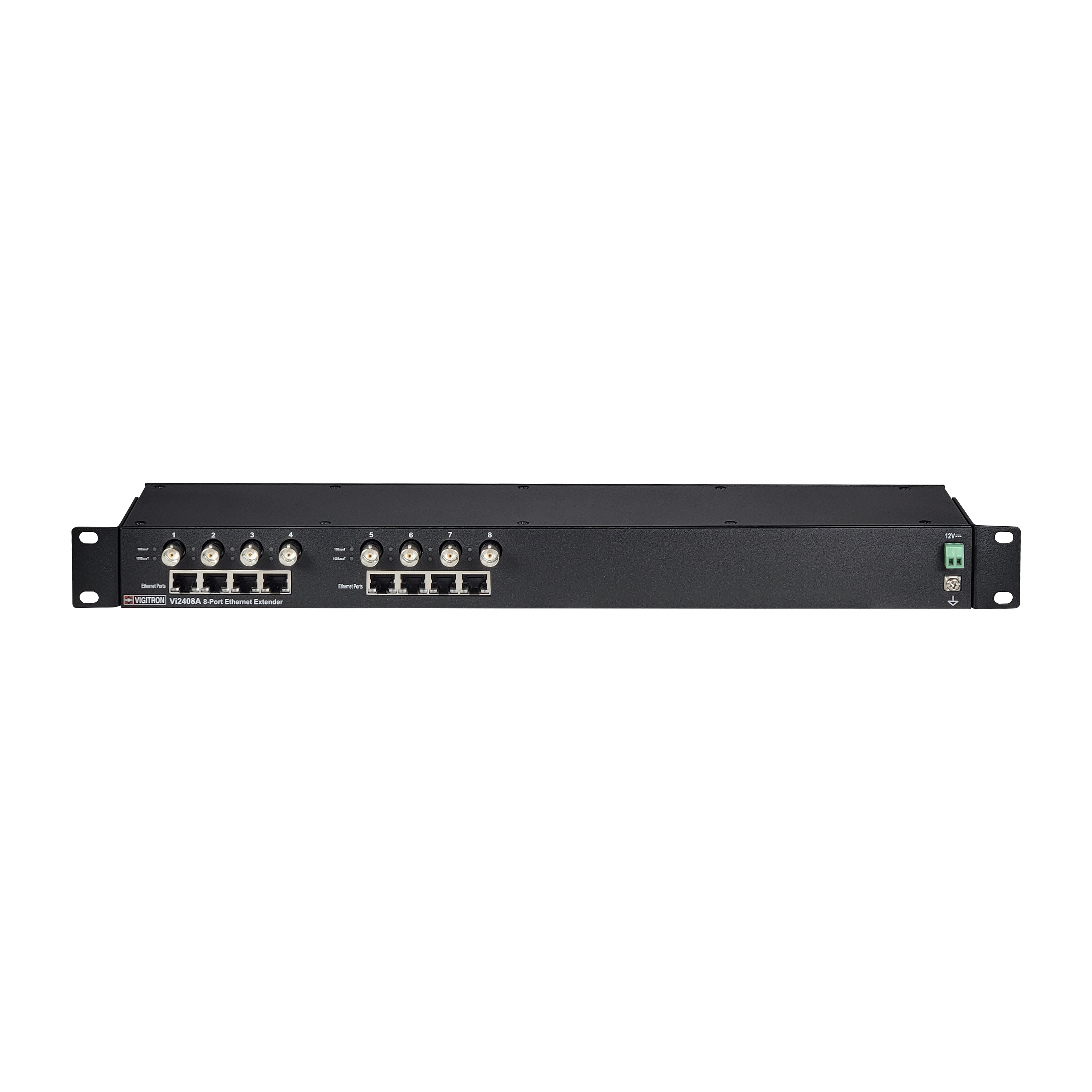 Vigitron - Vi2408A - 8-Port MaxiiCopper™ Ethernet Extender over Coax, af/at 37W PoE, Requires 12VDC @ 3A PS, suggested Vi0014