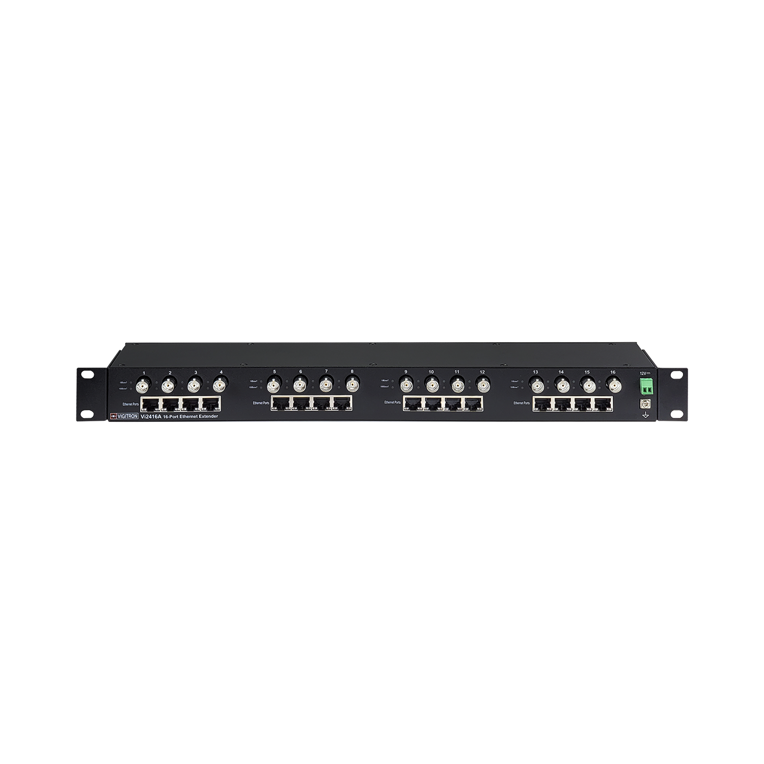 Vigitron - Vi2416A - 16-Port MaxiiCopper™ Ethernet Extender over Coax, af/at 37W PoE, Requires 12VDC @ 3A PS, suggested Vi0014