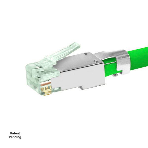 Simply 45 - S45-1150 - Standard Shielded (External Ground) Cat6 STP RJ45 Modular Plugs with Bar45 Green Tint, Hi/Lo Stagger - 50pcs/Jar