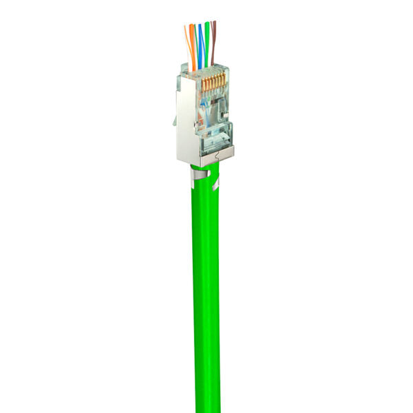Simply 45 - S45-1650P - PROSeries Pass Through 1 Piece Shielded External Ground Green Tint - Cat6 STP with Cap45 - 50pc Jar