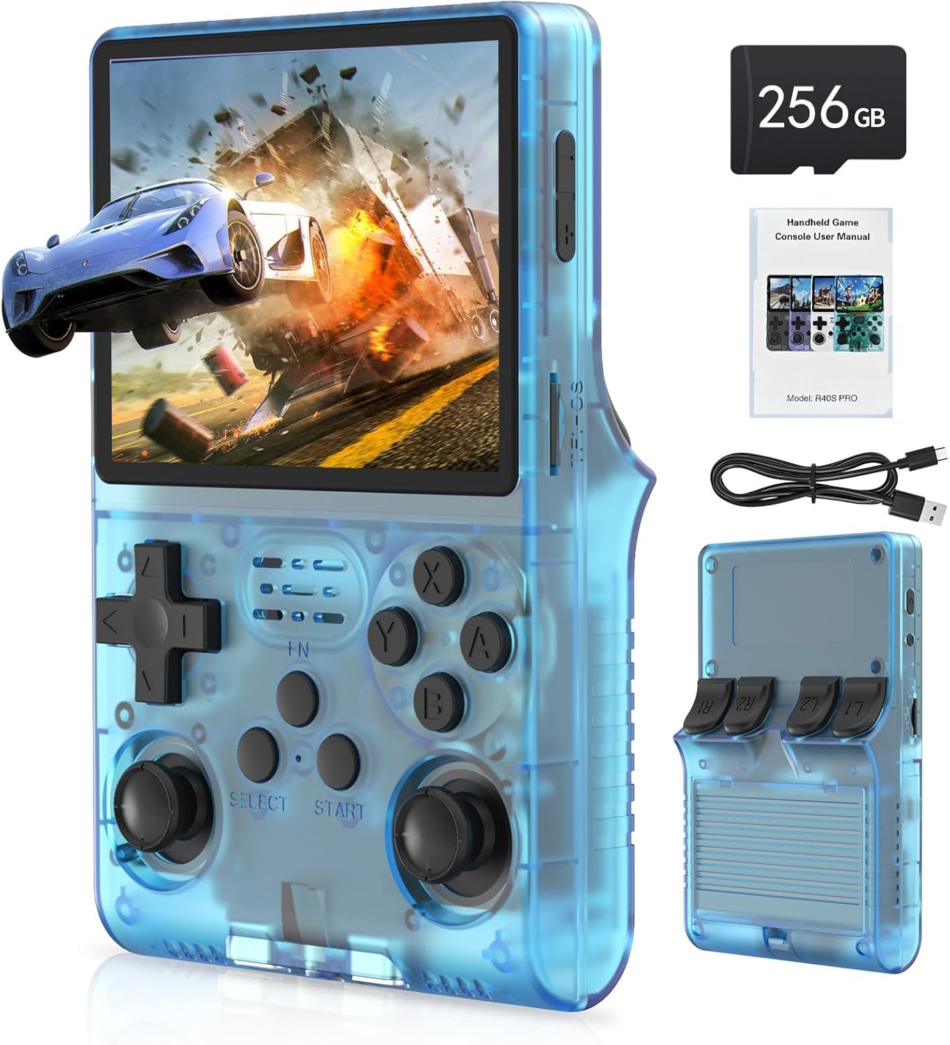 R40S PRO Handheld Game Console with 30,000 Games 3.5 inch IPS Screen Mini Retro Console 3800mAh Portable Pocket Arcade 45+ Emulators with 256G TF Card
