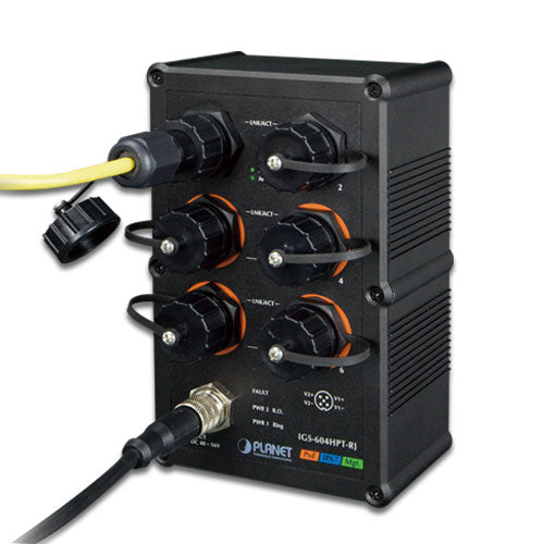 Planet - IGS-604HPT-RJ - Industrial IP67-rated 4-Port 10/100/1000T 802.3at PoE + 2-Port 10/100/1000T Managed Ethernet Switch (-40~75C)