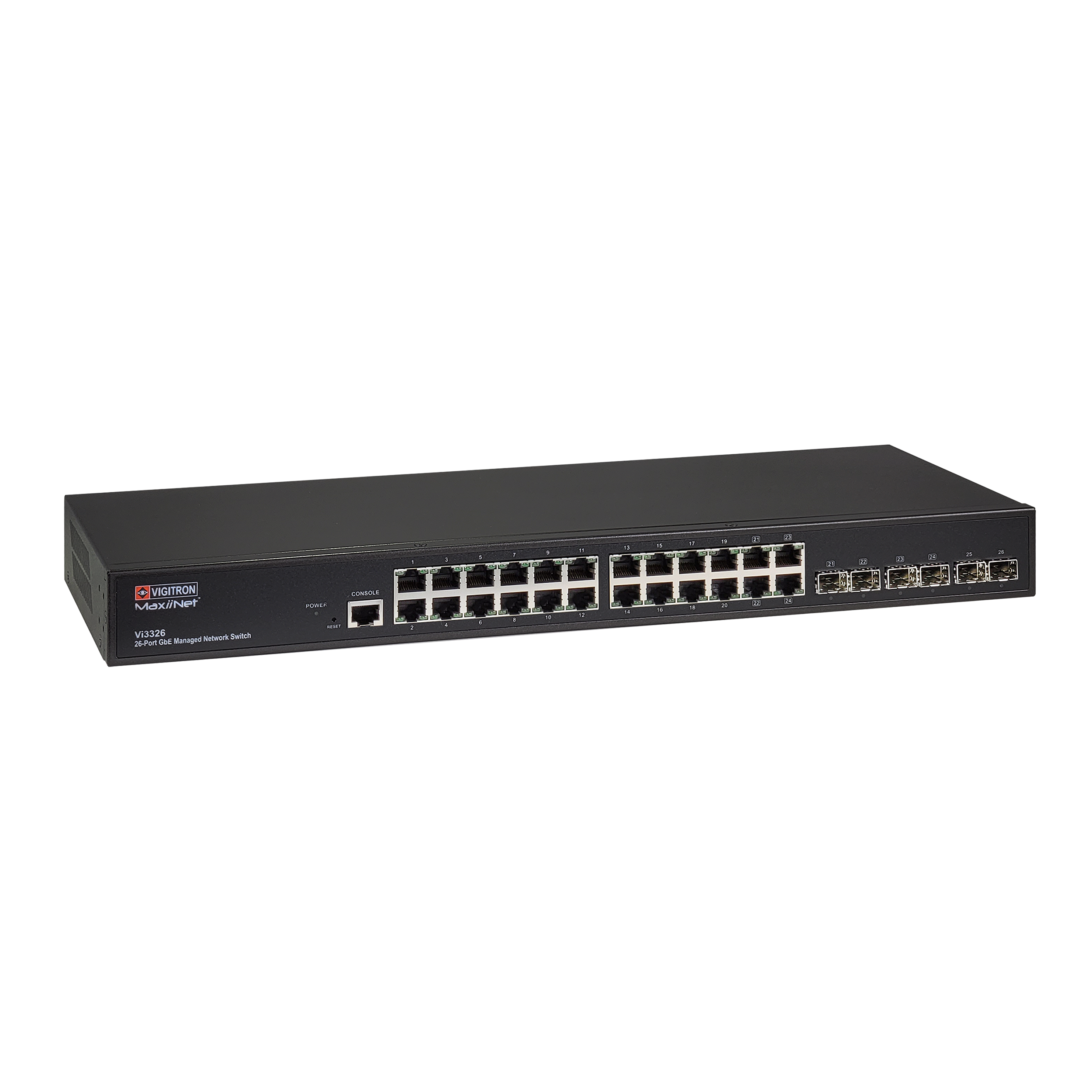 Vigitron - Vi3326 - 26-Port MaxiiNet™ L2+ Network Core Switch, 20 Copper ports, 4 combo ports, 2 Independent Fiber ports 1G