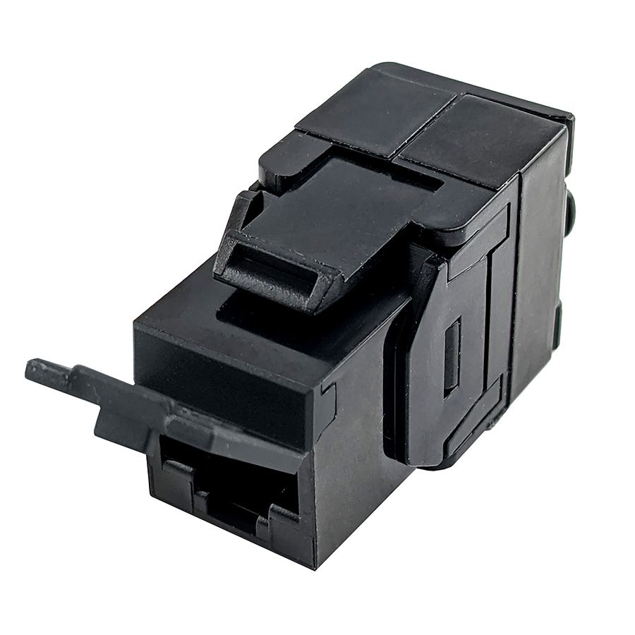 Simply 45 - S45-3500B-25 - Cat5e UTP 180° Black Keystone Jack, Toolless, Dust Cover, w/6-Color Snap-On ID Bars Included. 1ea/Bag, 25/Pack