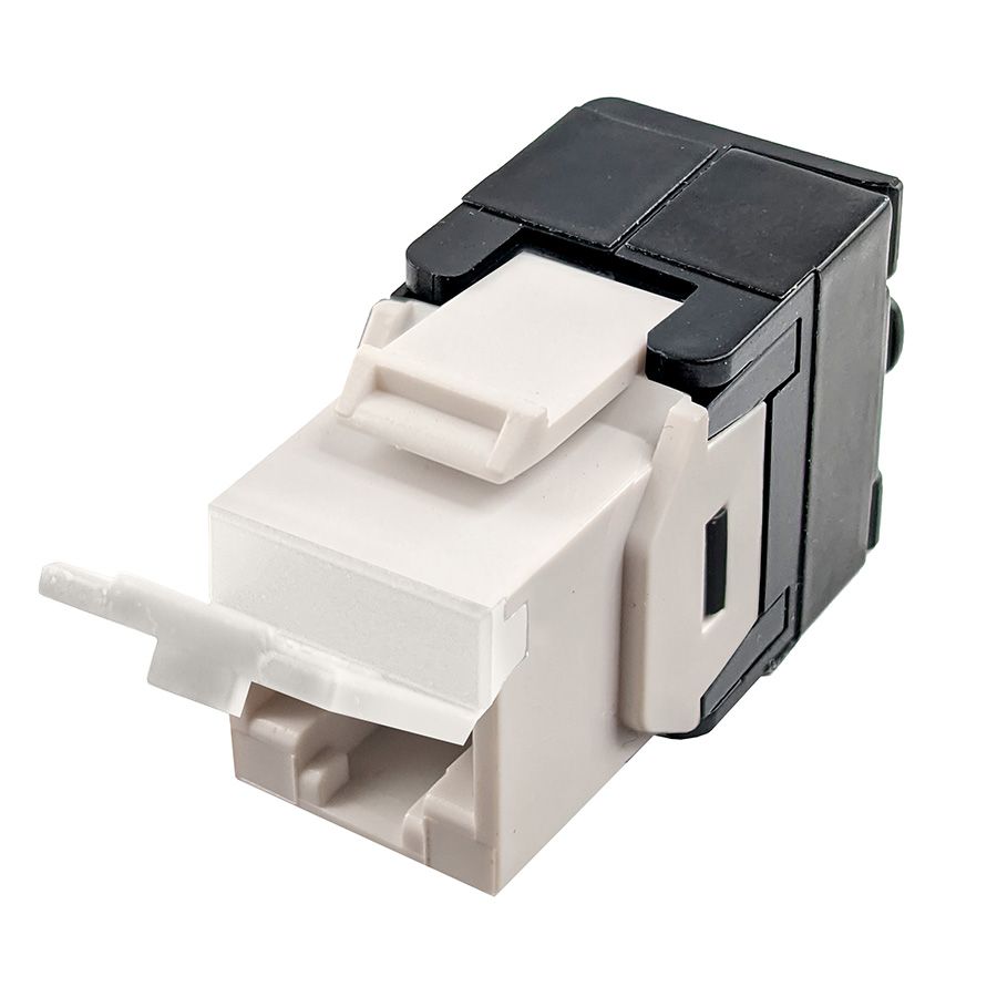 Simply 45 - S45-3500W-25 - Cat5e UTP 180° White Keystone Jack, Toolless, Dust Cover, w/6-Color Snap-On ID Bars Included. 1ea/Bag, 25/Pack