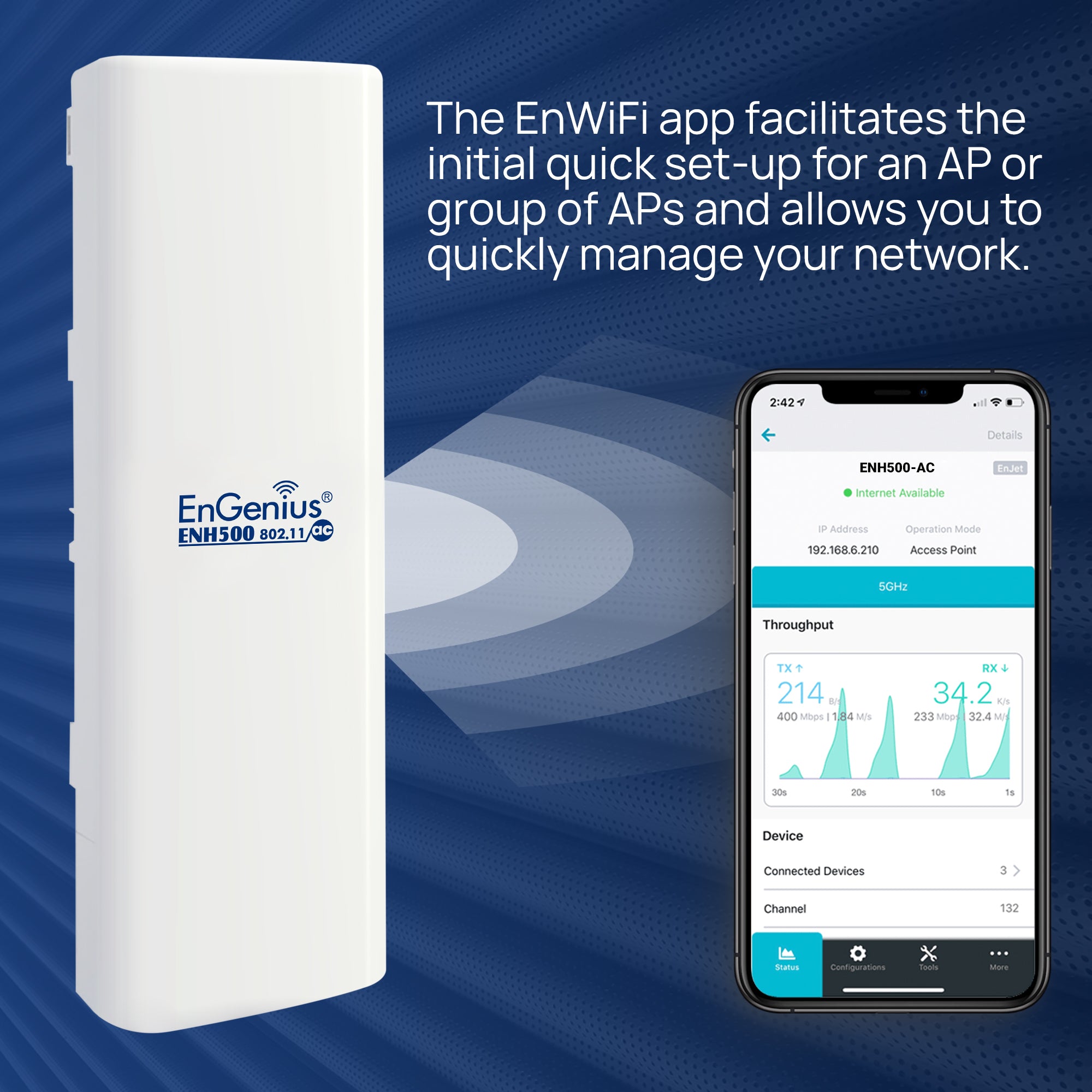 Engenius - ENH500v3 KIT - Two Wi-Fi 5 Wave 2 Outdoor AC867 5 GHz Point to Point Wireless Bridge